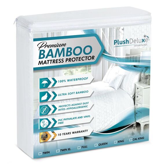 PlushDeluxe Bambus Matratzenschoner Wasserdichter, hypoallergener und ultraweicher atmungsaktiver Bezug Schutz - PVC, Phthalat (Twin-XL)