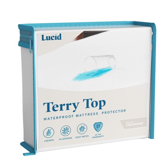 LUCID Matratzenschoner, hypoallergen, 100% wasserdicht, universelle Passform, für Schlafsaal, Baumwoll-Frottee-Bezug – Twin XL, Weiß