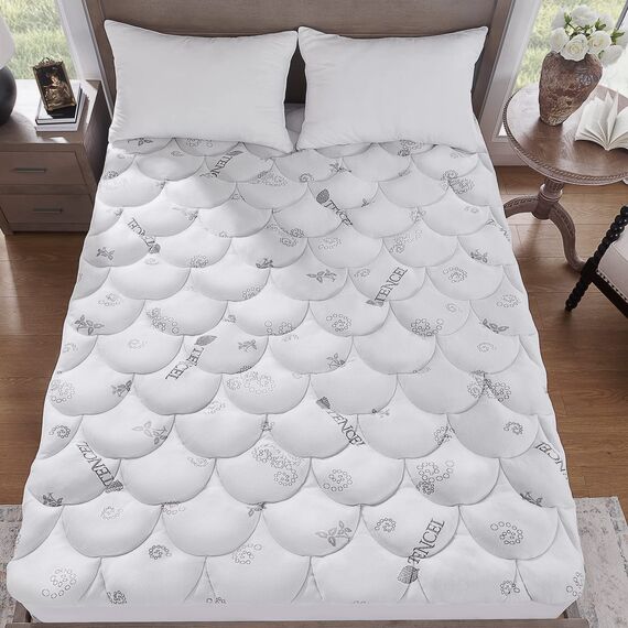 Tencel Dicke Matratzenauflage, Queen-Size-Kissenoberseite, luxuriös, kühlender Matratzenschoner, atmungsaktive Matratzenauflage, Rückenschmerzen, lindert tiefe Taschen, 20,3–53,3 cm