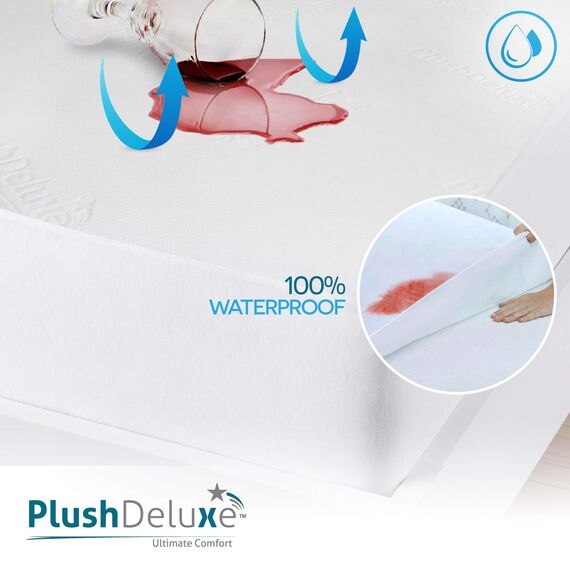 PlushDeluxe Bambus Matratzenschoner Wasserdichter, hypoallergener und ultraweicher atmungsaktiver Bezug Schutz - PVC, Phthalat (California King)