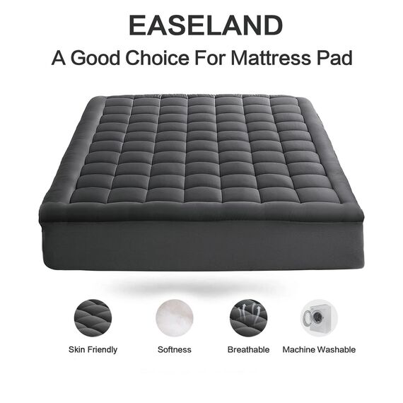EASELAND Matratzenauflage für King-Size-Bett, gesteppt, Spannbettbezug, Baumwolle, Oberteil 20,3–53,3 cm Tiefe Tasche (190 x 203 cm, Dunkelgrau)