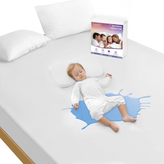 2 Stück Matratzenschoner für Doppelbett, wasserdicht, Doppelbettgröße, weich, atmungsaktiv, geräuschlos, tiefe Tasche für 15.2–38.1 cm Pads, waschbar, hypoallergen, Vinylfrei, Erwachsene, Weiß