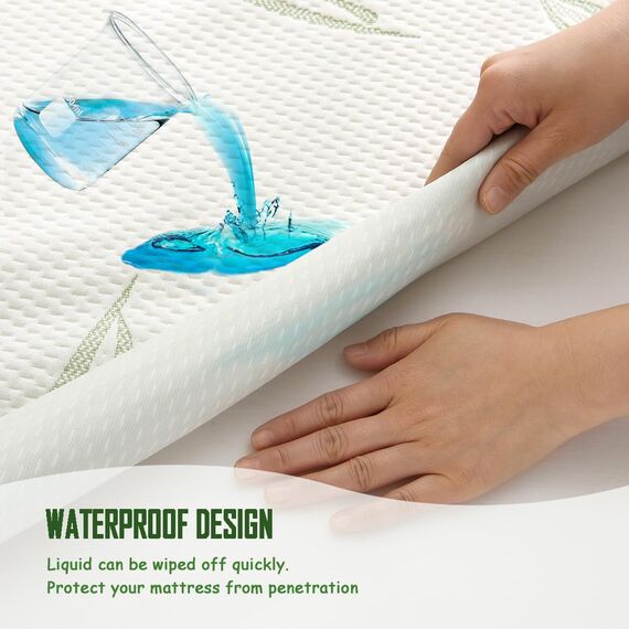 Wasserdichter Matratzenschoner für King-Size-Betten, hochwertige kühlende Viskose aus Bambus-Matratzenauflage, atmungsaktiv, geräuschlos, kühlend und maschinenwaschbar, Bettbezug mit 53,3 cm tiefer