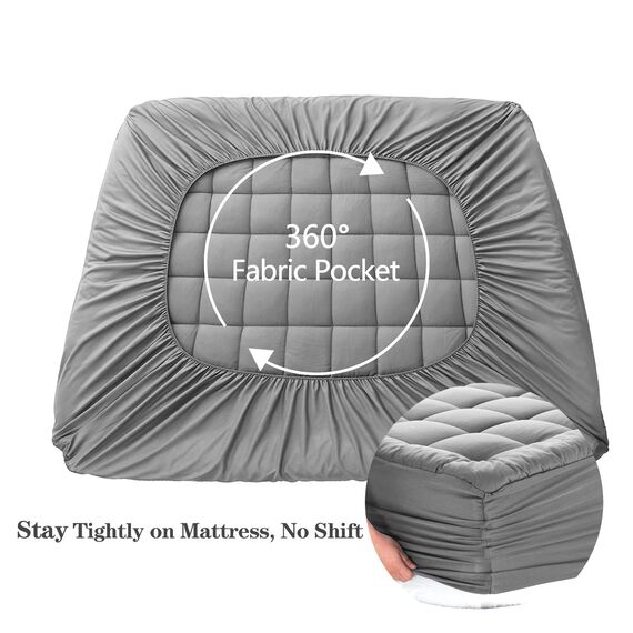 EASELAND Matratzenauflage für King-Size-Betten, gesteppt, Matratzenschoner, 20,3–53,3 cm tiefe Tasche, kühlende Matratzenauflage (208 x 203 cm, Hellgrau)