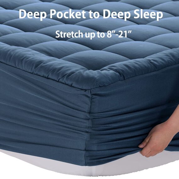 EASELAND Matratzenauflage für Doppelbett, gesteppt, Matratzenschoner, Einzelbett, 20,3–53,3 cm tief, kühlende Matratzenauflage (99 x 190 cm, Dunkelblau)