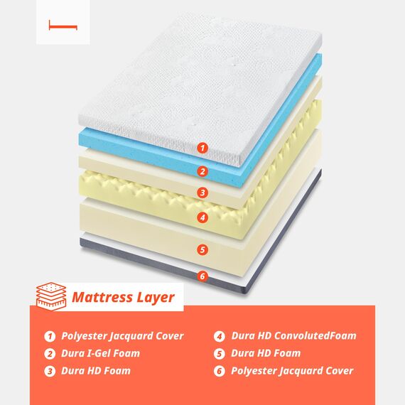 PrimaSleep Doppelmatratze, 25,4 cm Gel-Memory-Schaum-Matratze, mit Gel infundiert für Komfort und Druckentlastung, CertiPUR-US-zertifiziert, Bed-in-a-Box, mittelfest, grau, Doppelgröße