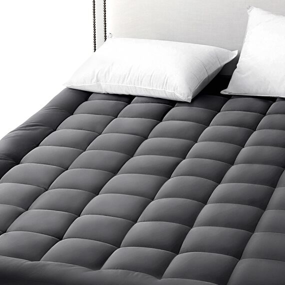 EASELAND Matratzenauflage für King-Size-Bett, gesteppt, Spannbettbezug, Baumwolle, Oberteil 20,3–53,3 cm Tiefe Tasche (190 x 203 cm, Dunkelgrau)