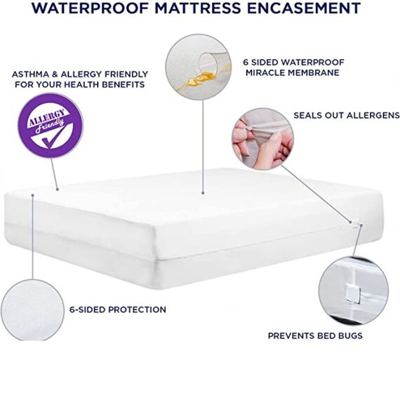 highliving® Reißverschluss Anti-Allergy und Bettwanzen, wasserdicht Matratzenauflage Total umgreifung Sichtschutzfolie Überzug, Textil, weiß, Einzelbett( 90x190+30cm)