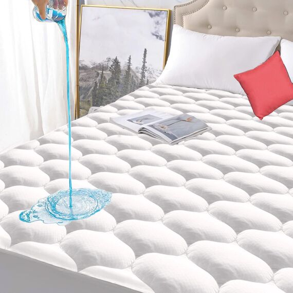 Twin XL Gesteppte wasserdichte Matratzenauflage Premium Füllung Matratzenbezug Atmungsaktiv Leise Kühlend Hypoallergen Maschinenwaschbar Matratzenschoner Tiefe Tasche Vinyl Frei