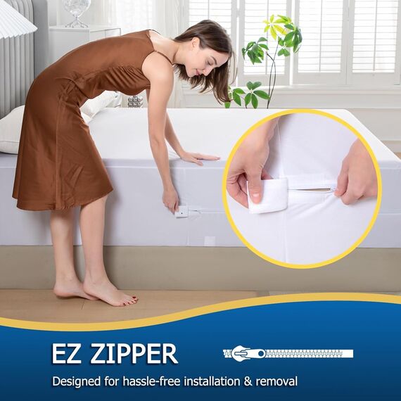 Twin XL wasserdichte Matratzenhülle mit Reißverschluss, atmungsaktiv, geräuschlos, maschinenwaschbar, mit Reißverschluss, passend für 17,8 cm – 33 cm tiefe Matratze