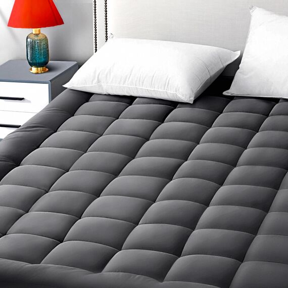 EASELAND Matratzenauflage für King-Size-Bett, gesteppt, Spannbettbezug, Baumwolle, Oberteil 20,3–53,3 cm Tiefe Tasche (190 x 203 cm, Dunkelgrau)