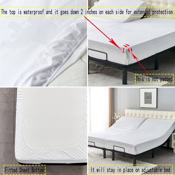 Matratzenschoner für verstellbare Betten, Oberer Flex-Kopf, wasserdicht, ultraweicher Jersey, geräuschlos, 71,1–76,2 cm