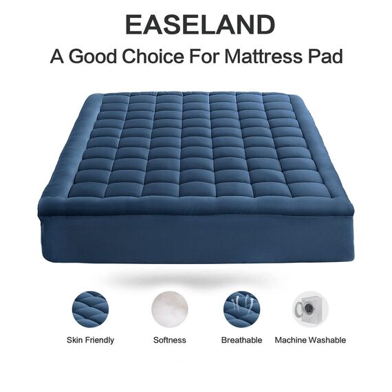 EASELAND Matratzenauflage für Doppelbett, gesteppt, Matratzenschoner, Einzelbett, 20,3–53,3 cm tief, kühlende Matratzenauflage (99 x 190 cm, Dunkelblau)
