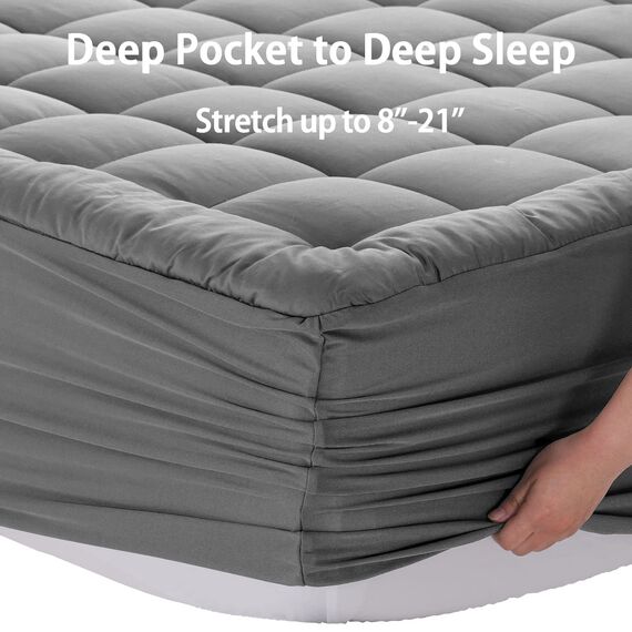 EASELAND Matratzenauflage für King-Size-Betten, gesteppt, Matratzenschoner, 20,3–53,3 cm tiefe Tasche, kühlende Matratzenauflage (208 x 203 cm, Hellgrau)