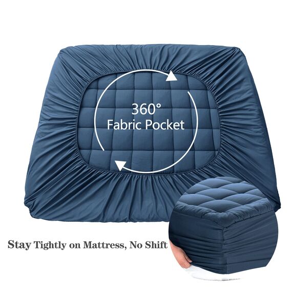 EASELAND Matratzenauflage für King-Size-Betten, gesteppt, Matratzenschoner, 20,3–53,3 cm Tiefe Tasche, kühlende Matratzenauflage (208 x 203 cm, dunkelblau)