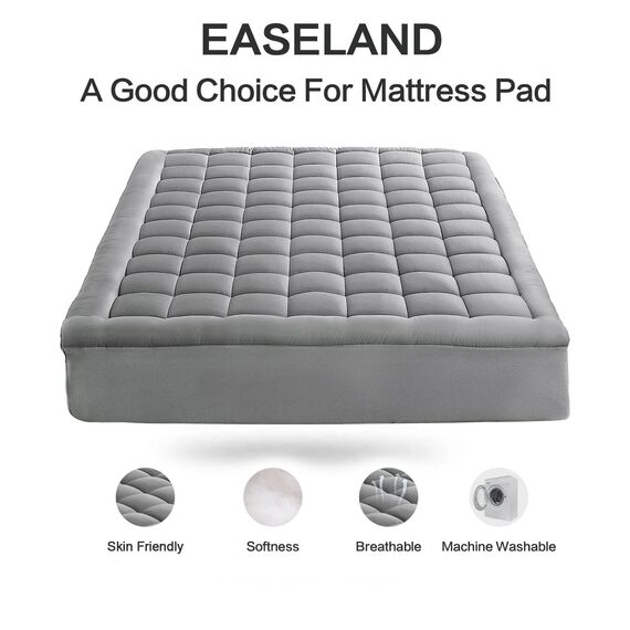 EASELAND Matratzenauflage für Doppelbett, gesteppt, Matratzenschoner, Einzelbettgröße, 20,3–53,3 cm Tiefe Tasche, kühlende Matratzenauflage (99 x 190 cm, Hellgrau)