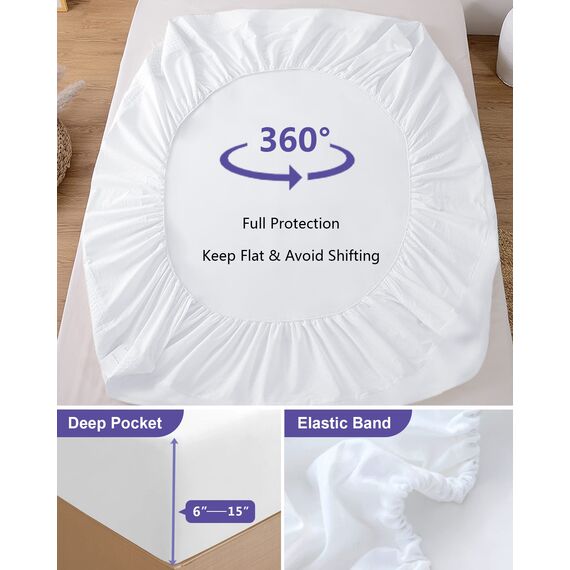 2 Stück Matratzenschoner für Doppelbett, wasserdicht, Doppelbettgröße, weich, atmungsaktiv, geräuschlos, tiefe Tasche für 15.2–38.1 cm Pads, waschbar, hypoallergen, Vinylfrei, Erwachsene, Weiß