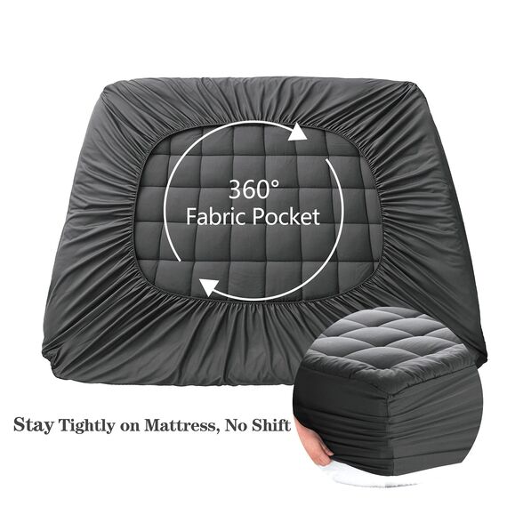 EASELAND Matratzenauflage für King-Size-Bett, gesteppt, Spannbettbezug, Baumwolle, Oberteil 20,3–53,3 cm Tiefe Tasche (190 x 203 cm, Dunkelgrau)