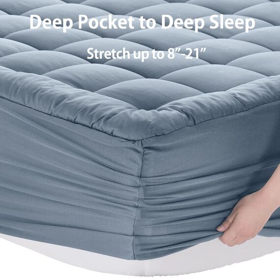 EASELAND Queen Size Matratzenauflage Topper Matratzenbezug Gesteppt tailliert Matratzenschutz 20,3-53 cm Tiefe Tasche Kühlender Matratzenaufleger (152 x 213 cm, Dusty Blau)