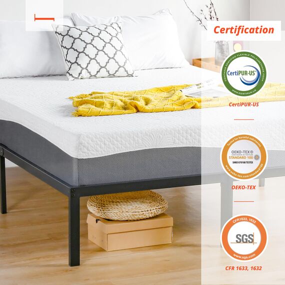 PrimaSleep Doppelmatratze, 25,4 cm Gel-Memory-Schaum-Matratze, mit Gel infundiert für Komfort und Druckentlastung, CertiPUR-US-zertifiziert, Bed-in-a-Box, mittelfest, grau, Doppelgröße