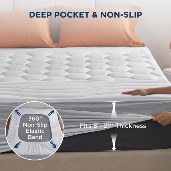 bedsure gesteppt Hypoallergen antibakteriell atmungsaktiv angesammelt Ultra weicher Microplüsch Matratze Pad – 10 Jahre Garantie Vinyl gratis, Mikrofaser, White#1, Volle Größe