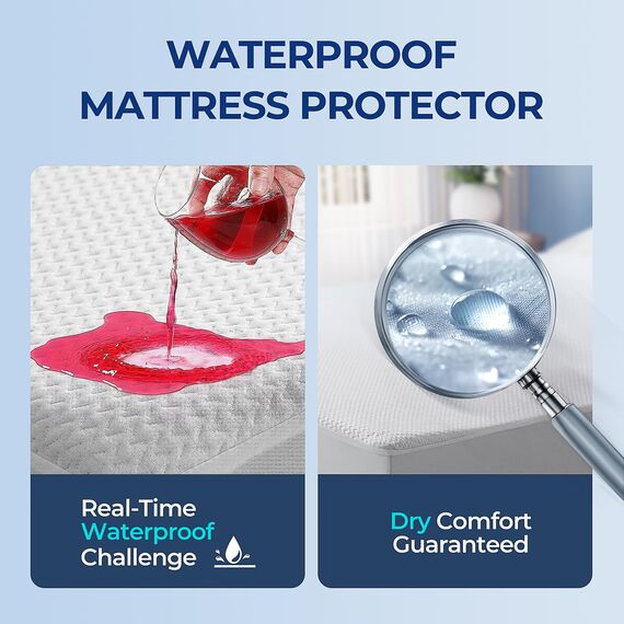 TASTELIFE Wasserdichter Matratzenschoner für Doppelbett, ultraweich, atmungsaktiv, mit tiefer Tasche, passend für bis zu 20,3 cm - 53,3 cm, geräuschlose, waschbare Bettmatratzenauflage für Komfort und