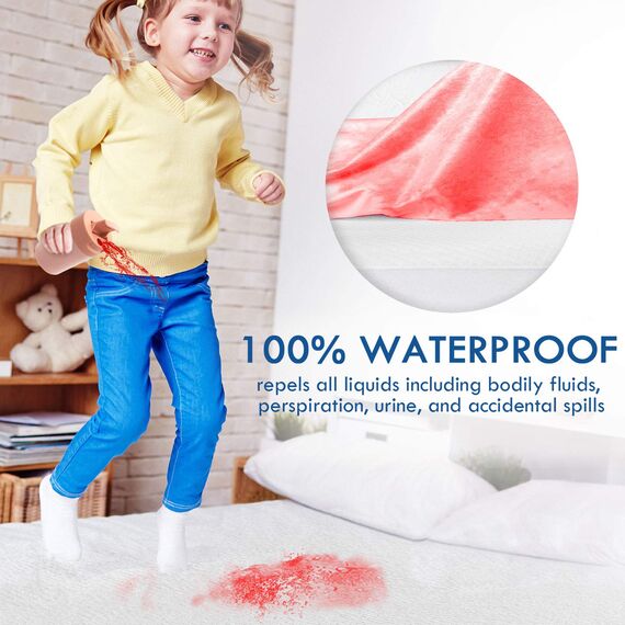 ZAMAT Matratzenschoner, 100% wasserdicht, atmungsaktiv, geräuschlos, Matratzenschoner, mit 35,6 cm bis 45,7 cm tiefer Tasche, hypoallergen, staubdicht, Baumwoll-Frottee-Matratzenumschlag Queen