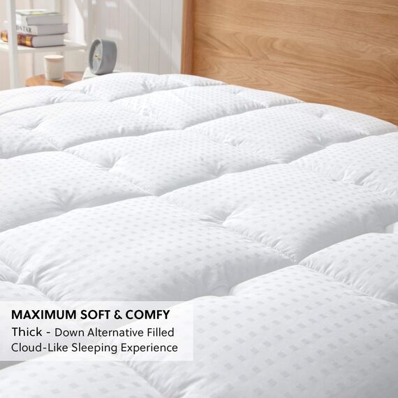 Bedsure Baumwoll-Matratzenauflage, verbesserter, dicker, atmungsaktiver, gesteppter Matratzenbezug mit tiefer Tasche (20,3 cm - 45,7 cm), extra weiche Daunen-Alternative, gefüllte Matratzenauflage