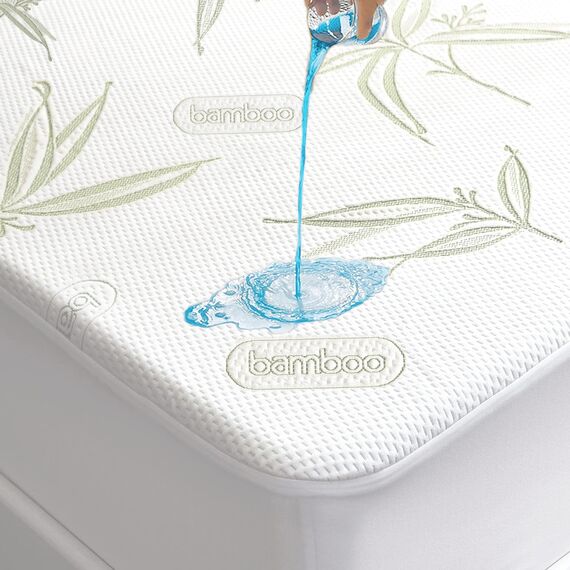 Wasserdichter Matratzenschoner für Doppelbett, XL, hochwertige kühlende Viskose aus Bambus-Matratzenauflage, atmungsaktiv, geräuschlos, kühlend und maschinenwaschbar, Bettbezug mit 53,3 cm tiefer
