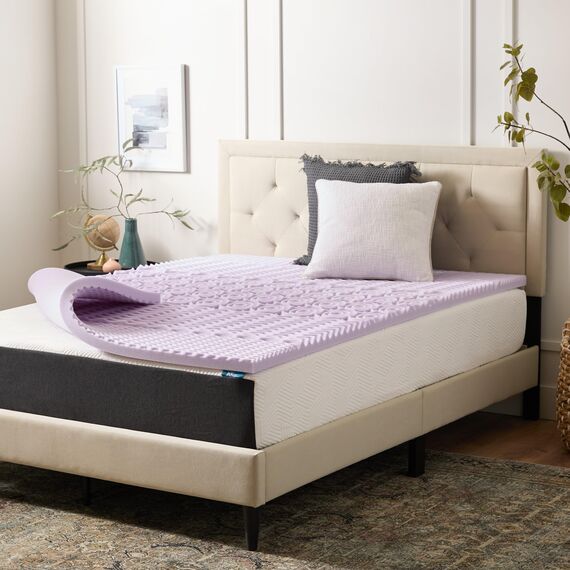 LUCID Matratzenauflage aus Memory-Schaum, 5,1 cm, mit Lavendel-Motiv, Größe XL, Plüsch-Gefühl, 5 Noppenzonen, CertiPUR-Zertifiziert, für Neue Hausbesitzer und Schlafsaal-Essentials