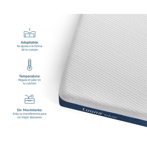 Luuna Blau Matratze Blue, Doppelbett, zertifizierte Schaumstoffe, hergestellt in Mexiko, 10 Jahre Garantie, weiß, Matrimonial