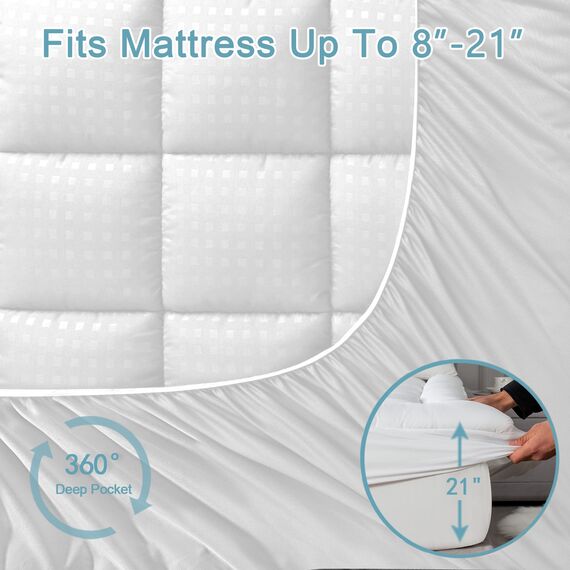HYLEORY Doppelbett-Matratzenauflage, gesteppt, Matratzenschoner, kühlend, atmungsaktiv, flauschig, weich, mit 20,3–53,3 cm tiefer Tasche