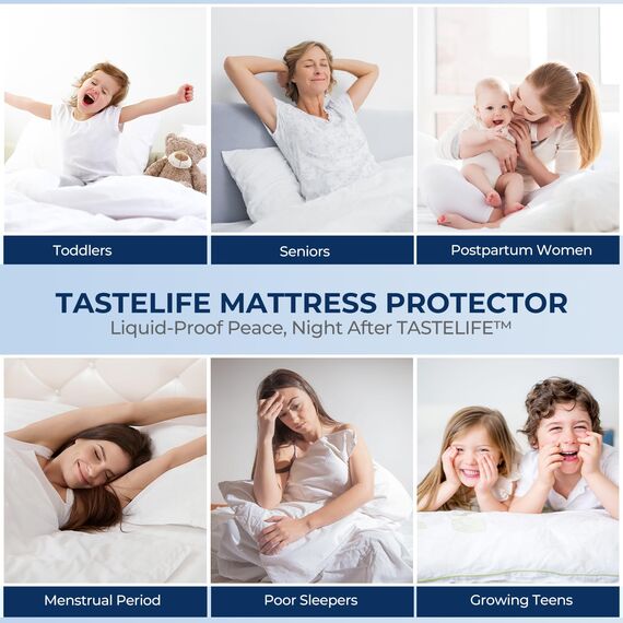 TASTELIFE Wasserdichter Matratzenschoner für Doppelbett, XL, 3D-Luftgewebe, atmungsaktiver Matratzenbezug mit tiefer Tasche, passend für bis zu 20,3 cm - 53,3 cm, weiche, geräuschlose, waschbare