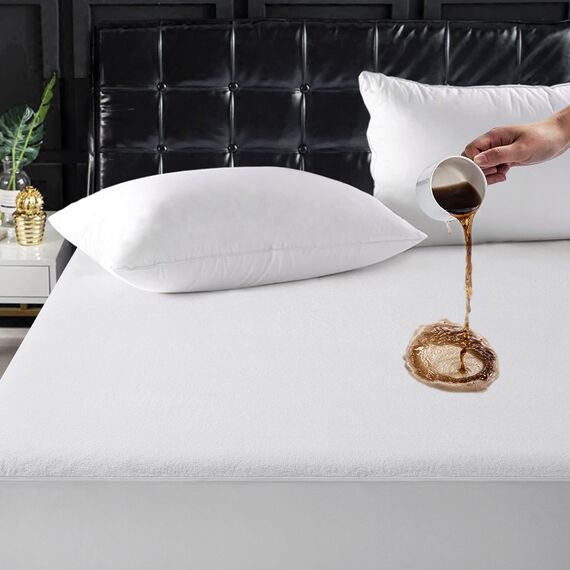 TASTELIFE Queen-Size-Matratzenschoner, 100% wasserdicht, Baumwoll-Frottee-Matratzenbezug, Spannbettlaken 20,3 cm bis 53,3 cm tief, Vinyl-frei, waschbar, atmungsaktiv und weich, 1 Stück