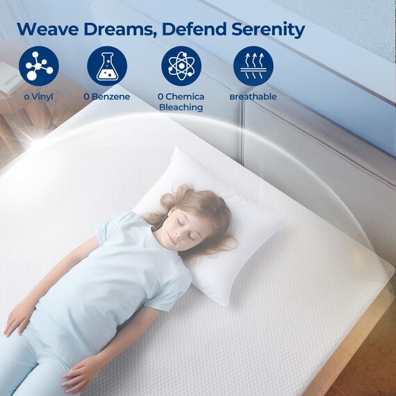 TASTELIFE Wasserdichter Matratzenschoner für Doppelbett, XL, 3D-Luftgewebe, atmungsaktiver Matratzenbezug mit tiefer Tasche, passend für bis zu 20,3 cm - 53,3 cm, weiche, geräuschlose, waschbare