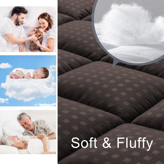 HYLEORY Matratzenauflage für Doppelbett, gesteppt, Matratzenschoner, kühlendes Kissen, Matratzenbezug, atmungsaktiv, flauschig, weiche Matratzenauflage mit 20,3–53,3 cm tiefer Tasche, Braun