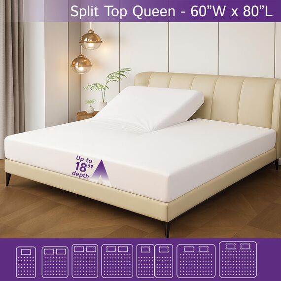 Split Top Queen Wasserdichter Matratzenschoner (152,4 cm B x 203,2 cm L) – für verstellbares Bett mit oberem Flex - hypoallergener Premium-Qualitätsbezug, schützt vor Staub, Allergenen