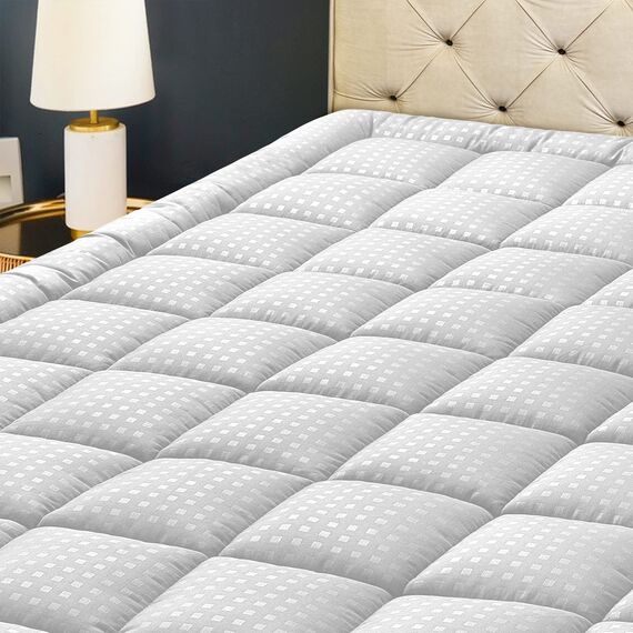 HYLEORY Doppelbett-Matratzenauflage, gesteppt, Matratzenschoner, kühlend, atmungsaktiv, flauschig, weich, mit 20,3–53,3 cm tiefer Tasche