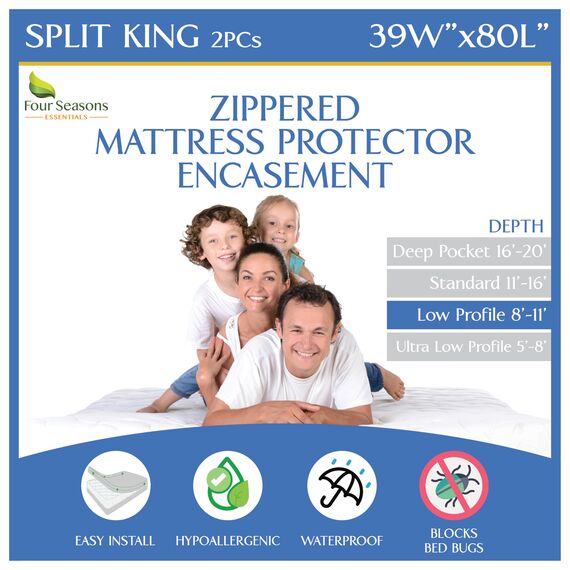 Split-King-Matratze/Boxspring-Bezug, 99,1 x 203,2 cm, wasserdicht, mit Reißverschluss, hypoallergen, Premium-Qualität, atmungsaktiv, glatt, 2 Stück