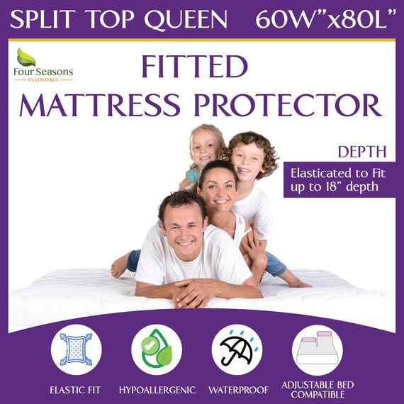 Split Top Queen Wasserdichter Matratzenschoner (152,4 cm B x 203,2 cm L) – für verstellbares Bett mit oberem Flex - hypoallergener Premium-Qualitätsbezug, schützt vor Staub, Allergenen