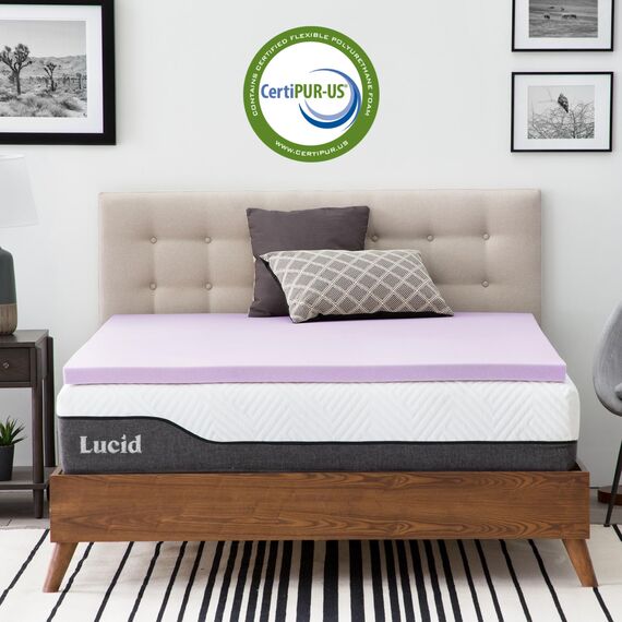 LUCID 5,1 cm Lavendel-Matratzenauflage aus Memory-Schaum – belüftetes Design – druckentlastende Bettauflage – Matratzenauflage – CertiPur-Zertifiziert – California King Size