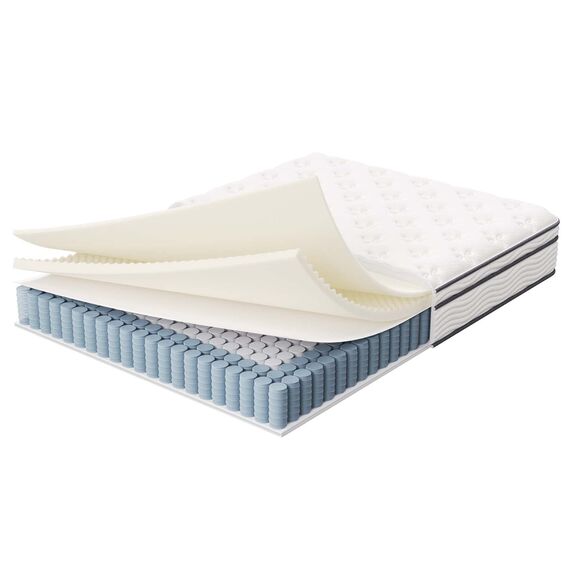 Modway Jenna Federkern-Matratze, 25,4 cm, hochwertig, gestepptes Kopfkissen, einzeln umhüllt, Taschenwicklung, Textil, Weiss/opulenter Garten, Full