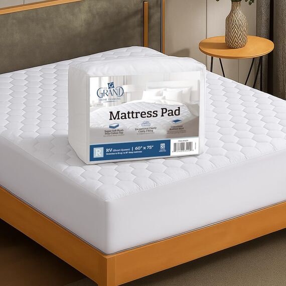Grand Hotel Collection kurze Queen-Size-Matratzenauflage, dünne, leichte und atmungsaktive Matratzenauflage, ideal für Heißschläfer und Plüschmatratzen, tiefe Tasche für bis zu 45,7 cm, leicht zu