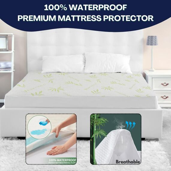 Bambus-Matratzenschoner mit Reißverschluss – 100% wasserdicht, King-Size, kühlender Matratzenbezug – ultraweicher Jacquard-Stoff, atmungsaktiv, geräuschloser Matratzenbezug – Matratzenbezüge mit