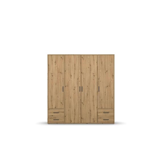 Rauch Möbel Voyager, Kleiderschrank für Schlafzimmer, Kinderzimmer, Jugendzimmer, Flur, 4-türig, 4 Schubladen, mit Zubehör Premium, Farbe Eiche Artisan, Holz, Breite 187cm