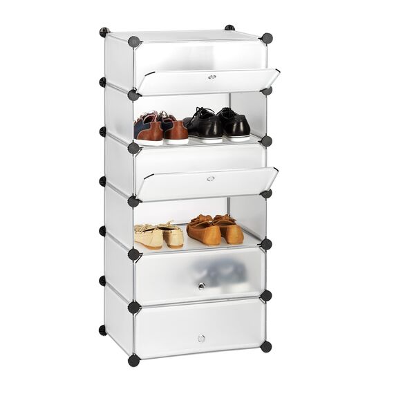 Relaxdays Schuhschrank Kunststoff, Schuhregal geschlossen, Regalsystem 6 Fächer, H x B x T 107 x 49 x 37 cm, transparent