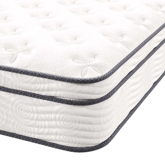 Modway Jenna Federkern-Matratze, 25,4 cm, hochwertig, gestepptes Kopfkissen, einzeln umhüllt, Taschenwicklung, Textil, Weiss/opulenter Garten, Full