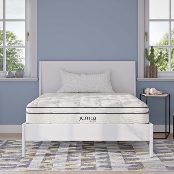 Modway Jenna Matratze mit Federkern und Memory-Schaum, 20,3 cm, mit einzeln eingefassten Spulen, Weiß