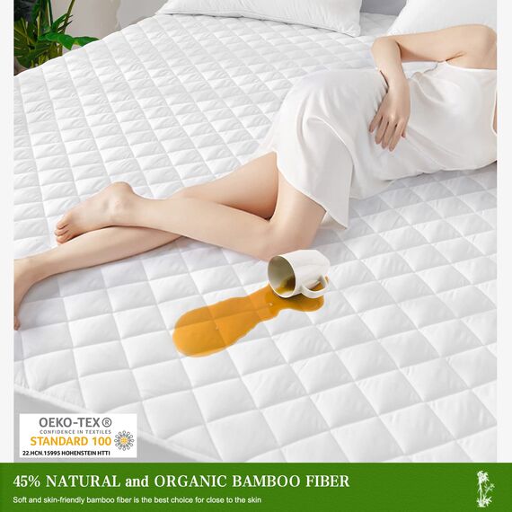 UNILIBRA California King Matratzenauflage, wasserdicht, Rayon aus Bambus, tiefer Matratzenschoner, passend für 15,2 - 63,5 cm, atmungsaktiv, gesteppter Matratzenschoner, Weiß