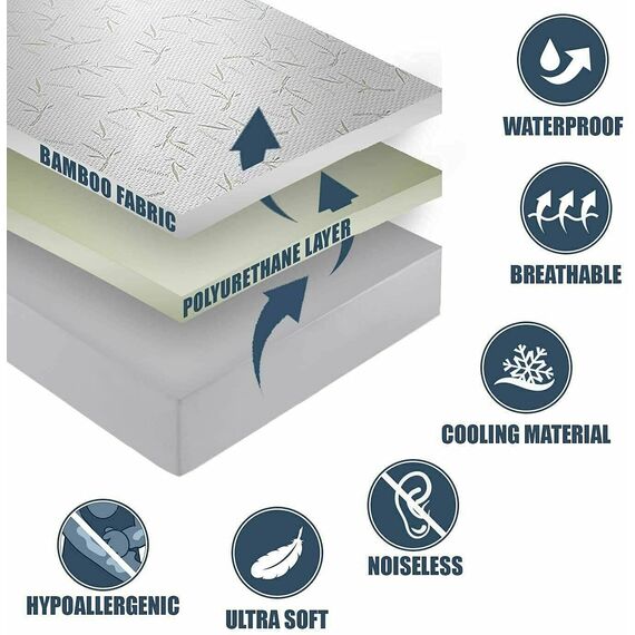 Bambus-Matratzenschoner mit Reißverschluss – 100% wasserdicht, King-Size, kühlender Matratzenbezug – ultraweicher Jacquard-Stoff, atmungsaktiv, geräuschloser Matratzenbezug – Matratzenbezüge mit